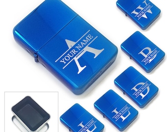 Personalised painted blue lighter with choice of Initial and Name