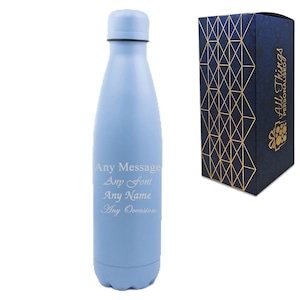 Personalised Engraved Blue 500ml Thermal Bottle, Personalise with Any Message or Name