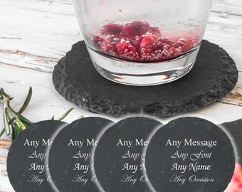 Personalised Engraved Round Natural Slate Drinks Coaster - Set of 4