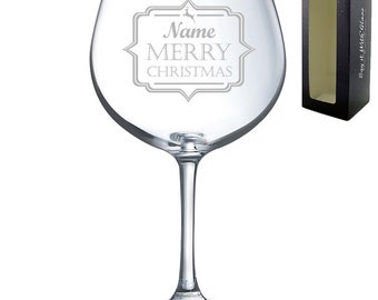 Bicchiere da cocktail natalizio personalizzato con incisione "Nome Buon Natale", regalo di Natale, in scatola regalo