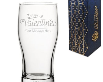 Engraved Pint Glass with Happy Valentines Design