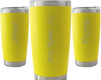 Personalised Engraved 500ml Yellow Travel Cup, Personalise with Any Name