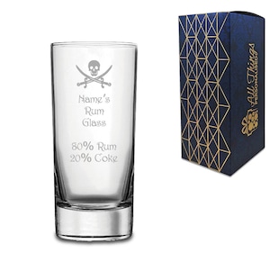 Personalised Engraved Skull Hi Ball Glass, Perfect Gift For Rum Drinkers With Gift Box, Any Name Added