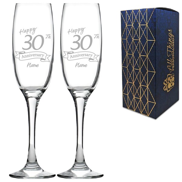 Engraved 30th Anniversary Imperial Champagne Set of Two 7.5oz