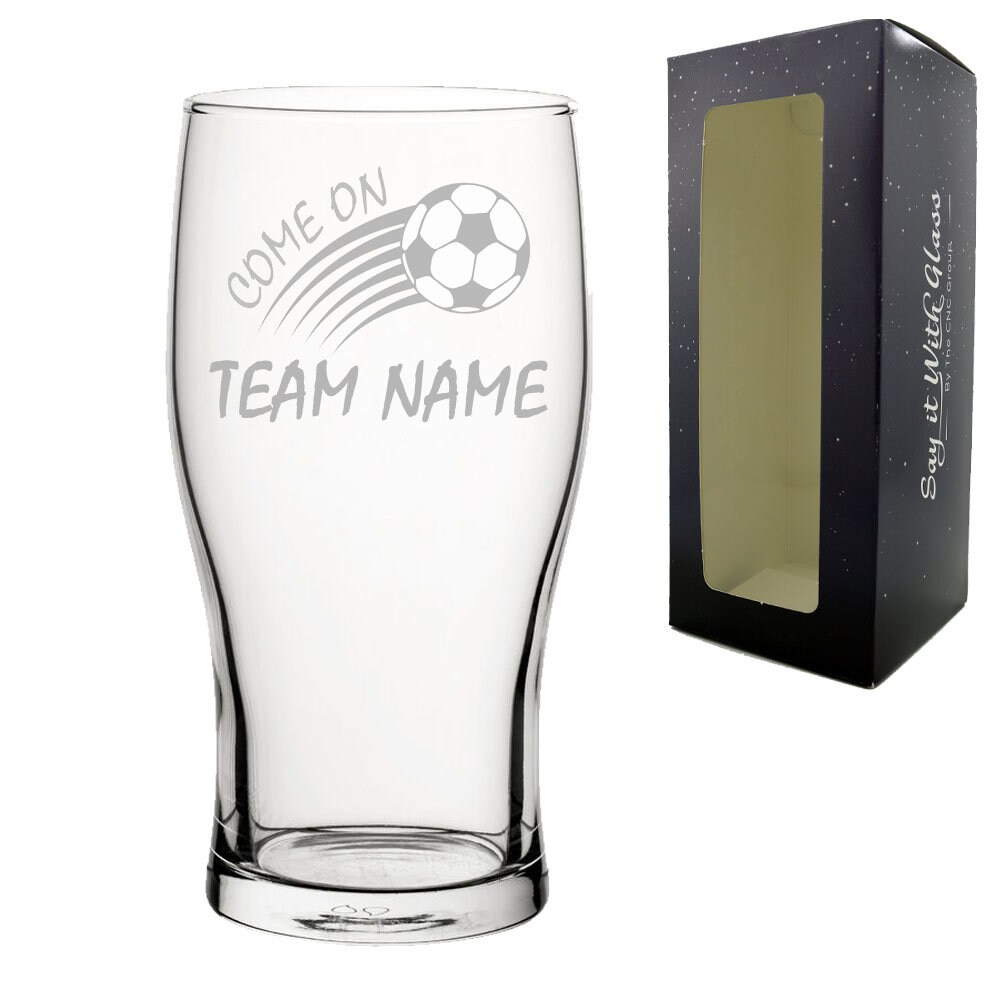 Personalised Engraved Football Pint Glass Come on Curved Etsy UK