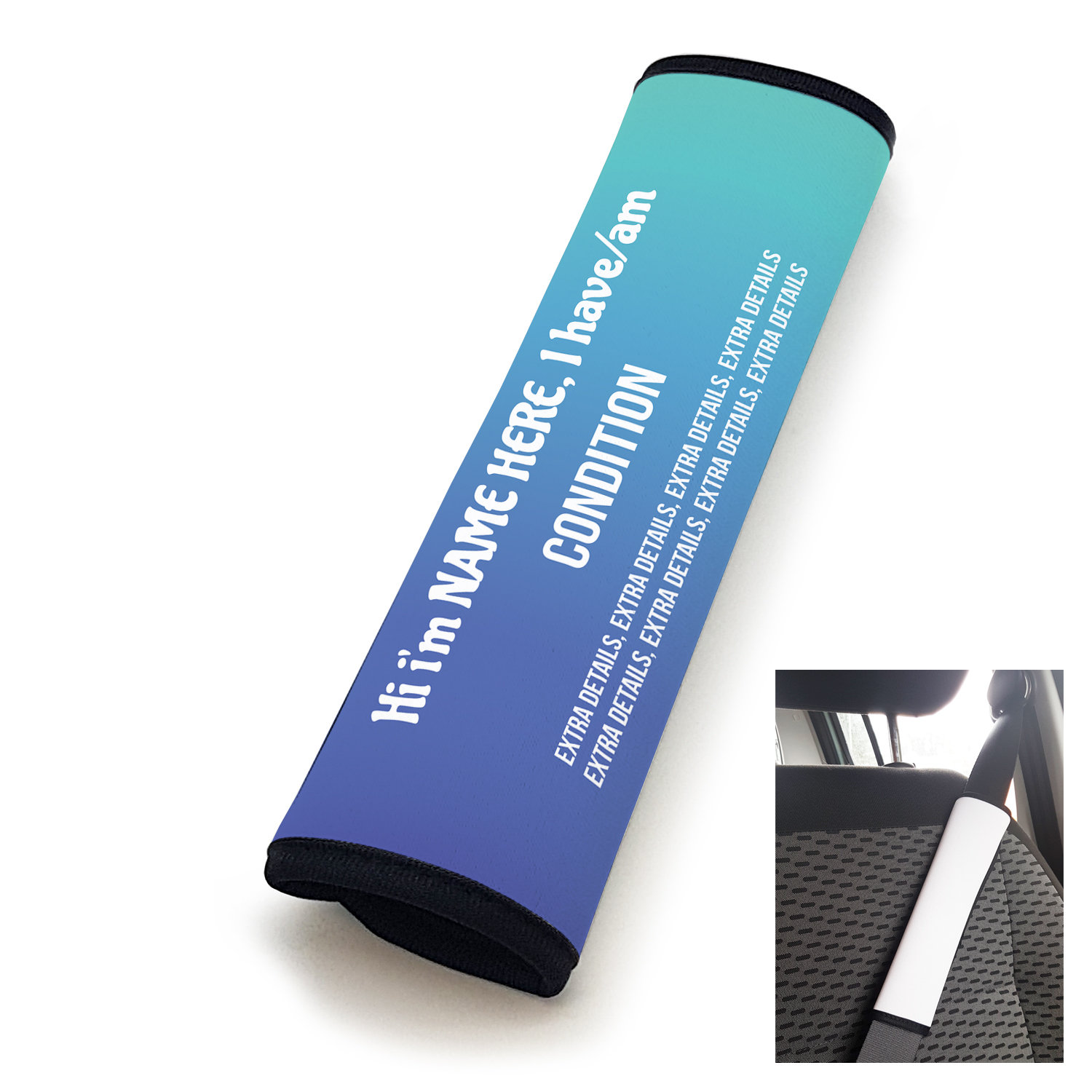 Personalised Seat Belt Cover for Medical Conditions Vertical Etsy UK