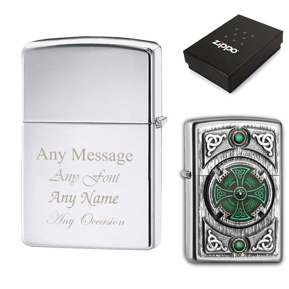 Accendino antivento Zippo ufficiale con croce celtica verde incisa -   Italia