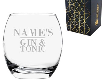 Personlig graverad nyhet Tondo-tumbler, "Namnets gin och tonic", presentask, den perfekta presenten för ginälskare till födelsedagar
