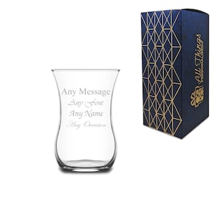Personalised Engraved 115ml Klasik Tea Glass, Gift Boxed, Perfect for any tea lover