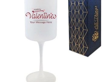 Printed Frosted Wine Glass with Happy Valentines Design