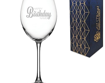 Engraved Enoteca Wine Glass with Happy Birthday Name Design