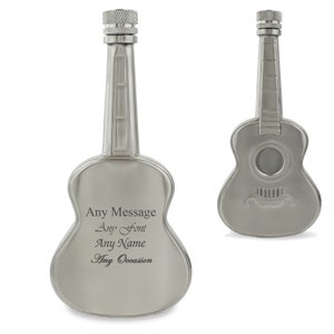 Personalised Engraved Silver 5oz Guitar Hip Flask, Personalise with Any Message for Any Occasion