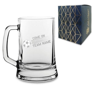 Personalised Engraved Football Tankard, Come On Straight Football Design with Gift Box, Personalise with Any Team Name