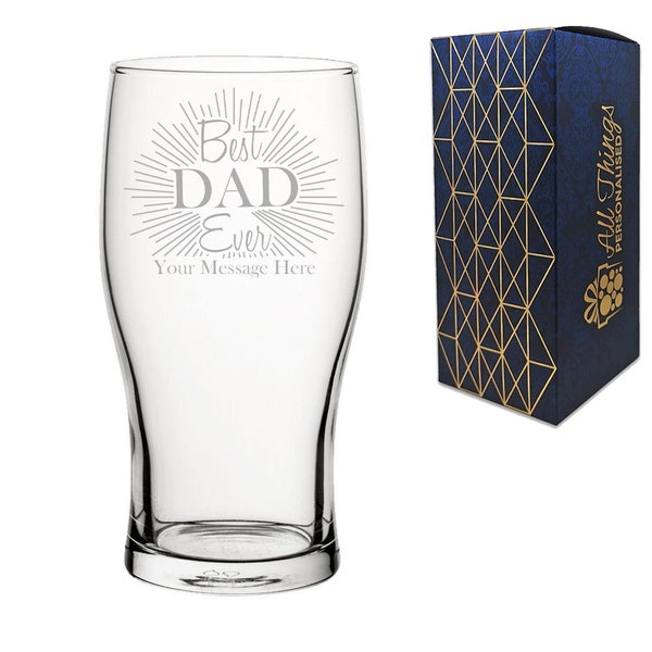 Personalised Engraved Tulip Pint Glass, Best Dad Ever design, Personalise with Any Message, Perfect for Any Father