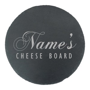 Personalised Engraved Round Slate Cheeseboard with Name&#39;s Cheeseboard Design, Personalise with Any Name