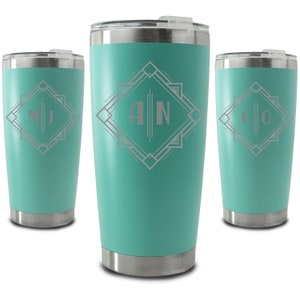 Personalised Engraved 500ml Mint Travel Cup with Deco Initials Design, Personalise with Any Initials or Letters