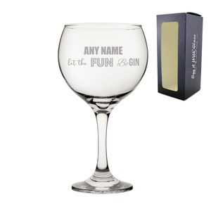 Gepersonaliseerde gegraveerde nieuwigheid gin-ballonglas met - let the fun BeGIN, geschenkverpakking