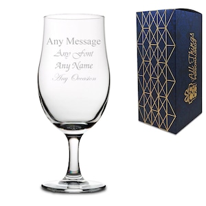 Personalised Engraved Draft Stemmed Pint Glass 20oz Wedding Beer Birthday - Any Message Engraved