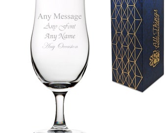 Personalised Engraved Draft Stemmed Pint Glass 20oz Wedding Beer Birthday - Any Message Engraved