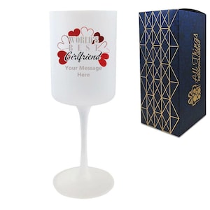 Printed Frosted Wine Glass with World&#39;s Best Girlfriend Design