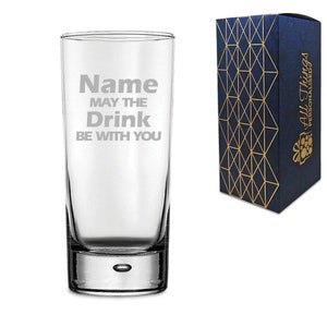 Personalised Engraved &quot;Name may the Drink be with you&quot; Novelty Hiball Tumbler, Gift Boxed, Perfect for Birthdays and Christmas