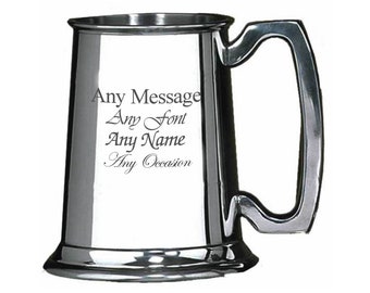 Gepersonaliseerde gegraveerde 10oz Half Pint Plain Pewter Tankard, elk bericht gegraveerd, perfect voor elke gelegenheid