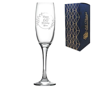 Gravierte Champagnerkelche Happy 60.Geburtstag Kranz Design Geschenkbox