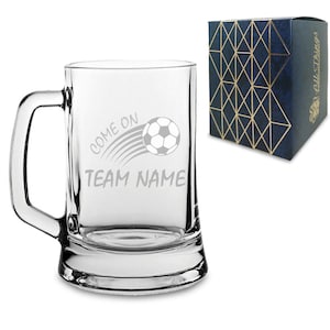 Personalised Engraved Football Tankard, Come On Curved Football Design with Gift Box, Personalise with Any Team Name