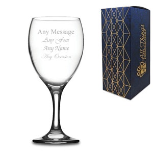 Personalised Engraved Imperial 13oz Wine Glass With Gift Box - Any Message Engraved!!