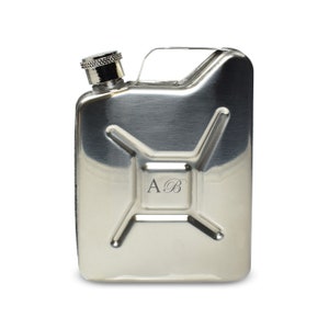 Personalised Engraved Silver Jerry Can Hip Flask with Initials, Personalise with Any Initials for Anyone