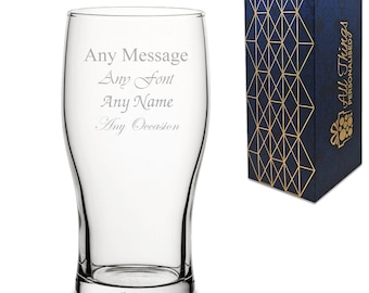 Personalised Engraved Tulip Pint Glass Wedding Beer Birthday - Any Message Engraved