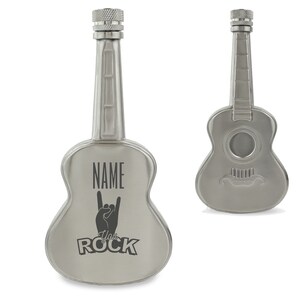 Personalised Engraved Silver 5oz Guitar Hip Flask with You Rock Design, Personalise with Any Name