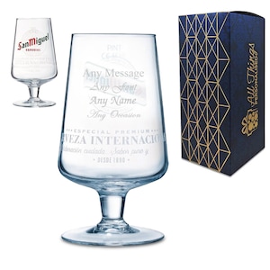 Personalised Engraved San Miguel Pint Glass 20oz Wedding Beer Birthday - Any Message Engraved