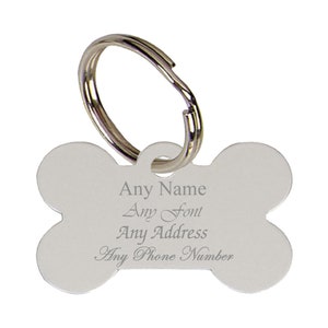 Gepersonaliseerde gegraveerde botvorm 38 mm huisdierpenning, zilver, ideaal voor elk huisdier