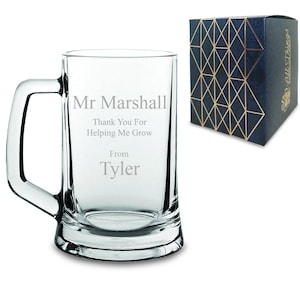 Personalised Engraved Tankard Glass Teacher Gift - Thank you for helping me grow - Perfect Gift For A Teacher