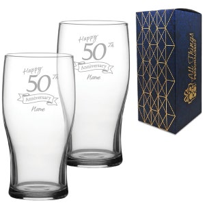 Engraved 50th Anniversary Tulip Pint Set of Two 20oz