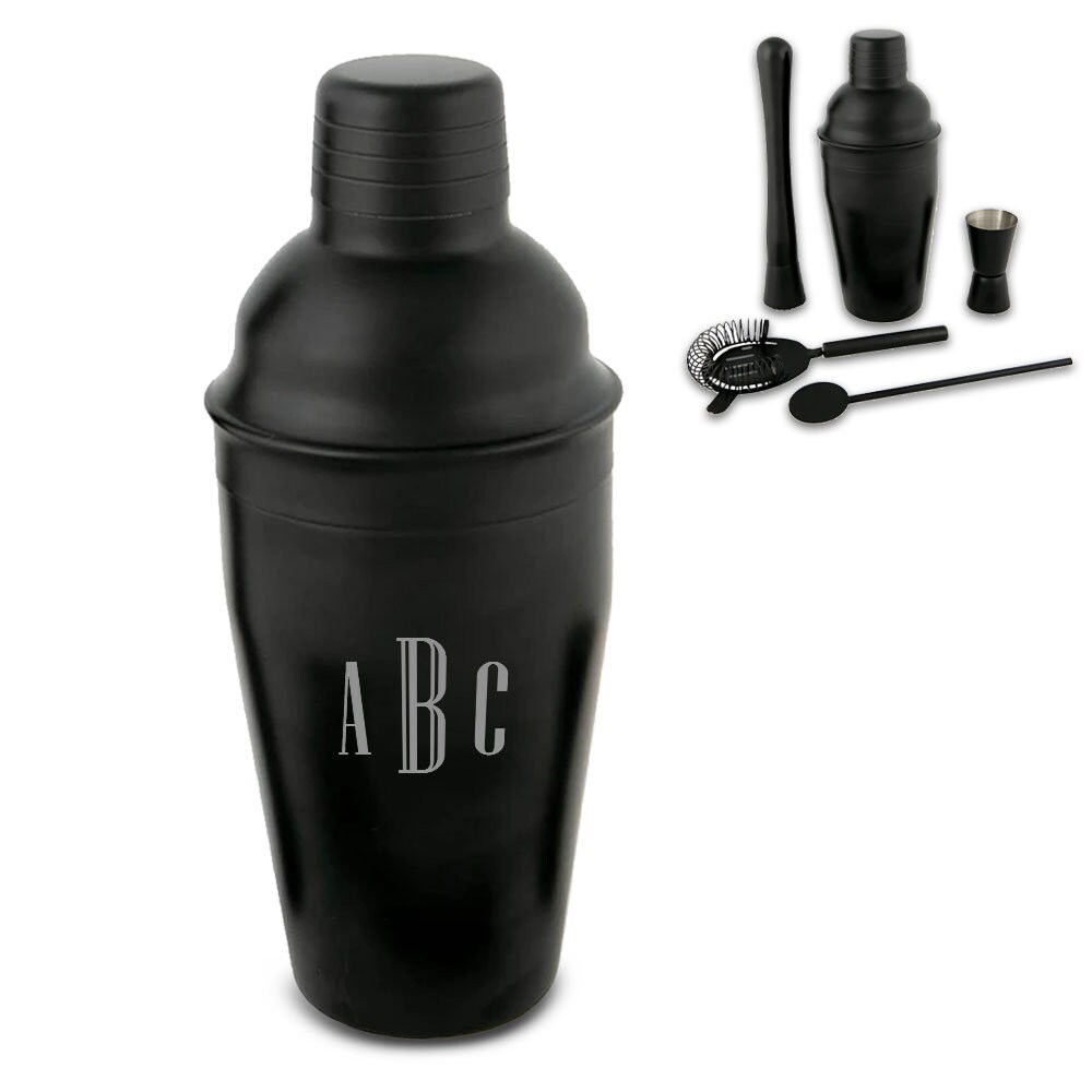 Personalised Engraved Black Cocktail Shaker Set With Triple Etsy UK
