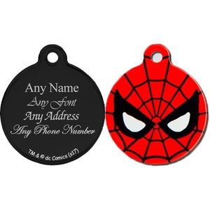 Personalised Engraved Superhero Pet Tag, Measures to 32mm, Spiderman, Perfect for Any Pet