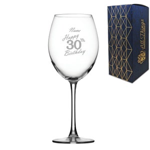 Engraved  Enoteca Wine Glass Happy 30th Birthday Handwritten Design Gift Boxed