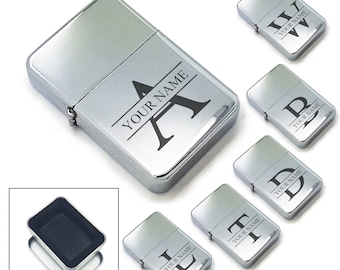 Personalised polished steel lighter with choice of Initial and Name