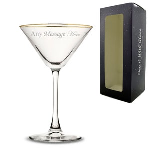 Personalised Engraved Gold Rim Enoteca Martini Glass, Gift Boxed, Personalise with Any Message