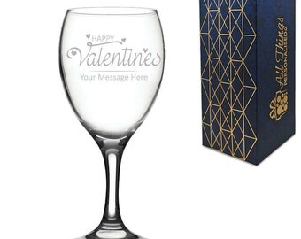 Engraved Wine Glass with Happy Valentines Design