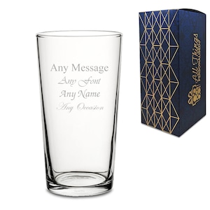 Personalised Engraved Conical Pint Glass Wedding Beer Birthday - Any Message Engraved