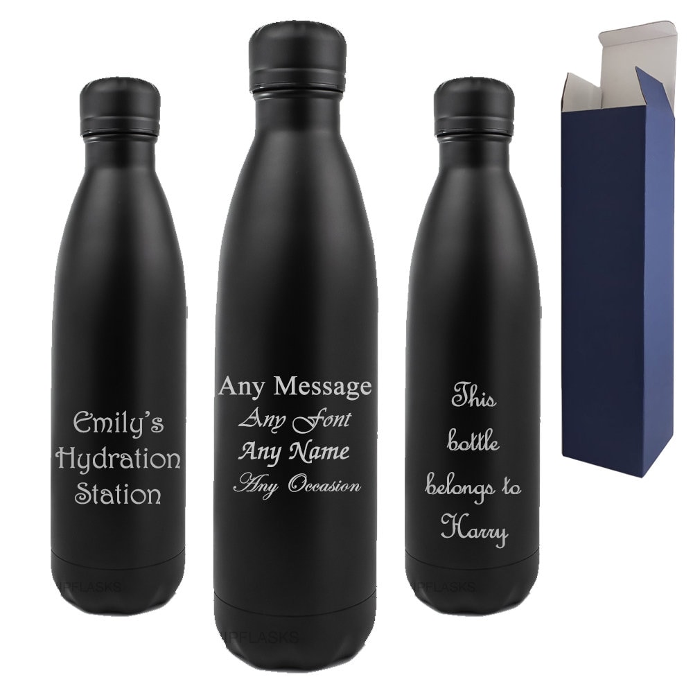Personalised Engraved Black 500ml Thermal Bottle, Personalise With Any Message or Name Etsy UK