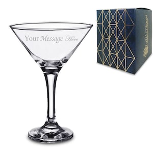 Personalised Engraved Petite Martini Glass, Gift Boxed, Personalise with Any Message