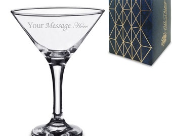 Personalised Engraved Petite Martini Glass, Gift Boxed, Personalise with Any Message