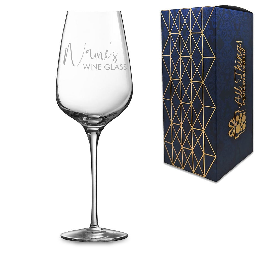 Personalised Engraved Sublym Wine Glass with Scripted Name's Wine Glass Design, Gift Boxed, Personalise with Any Name