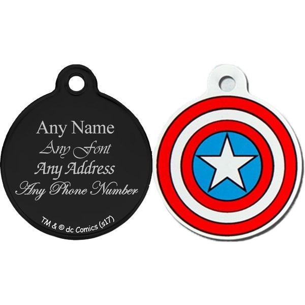 Médaille gravée personnalisée pour animal de compagnie de super-héros, mesure jusqu'à 38 mm, Captain America, parfaite pour tout animal de compagnie