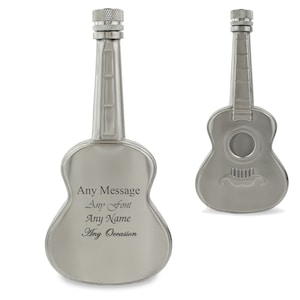 Personalised Engraved Silver 5oz Guitar Hip Flask, Personalise with Any Message for Any Occasion