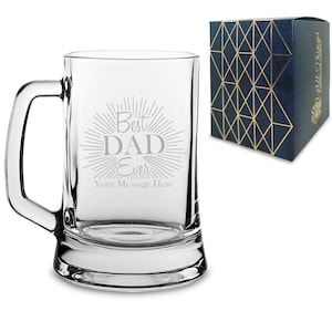 Personalised Engraved Beer Mug, Best Dad Ever design, Personalise with Any Message, Perfect for Any Father